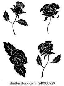 Black Silhouette Collection Of Rose Flower 
