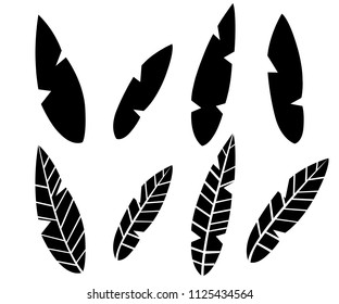 Black silhouette. Collection of tea leaf. Flat style illustration. Damaged leaves set. Vector illustration isolated on white background.