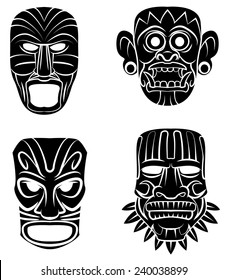 Black Silhouette Collection Of Totem Mask 
