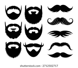 Coleção De Silhueta Preta De Vários Estilos De Barbas E Mustaches No Fundo Branco