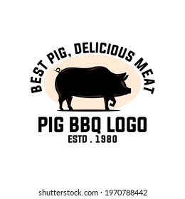 black silhouette of black color pig logo, pig walking and standing vector illustrations