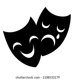 Black silhouette. Comedy and tragedy theater masks illustration. Masks laughter and crying. Vector illustration isolated on white background.