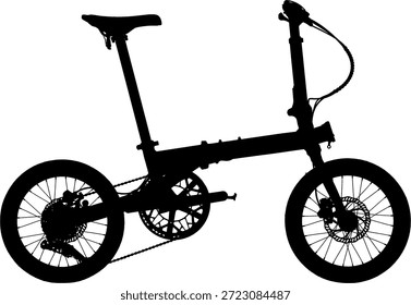 Silueta negra de la vista lateral plegable compacta de la bicicleta aislada