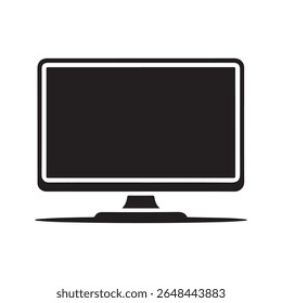 A black silhouette of a computer monitor with a stand on a white background.