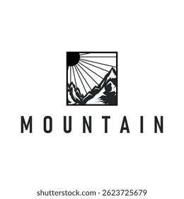 black silhouette concept with old vintage design simple mountain logo natural scenery symbol templet illustration mountain nature