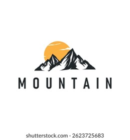 black silhouette concept with old vintage design simple mountain logo natural scenery symbol templet illustration mountain nature