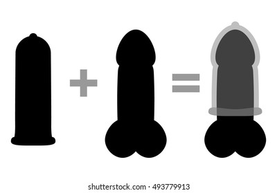 Black silhouette of condom simple manual. Illustrative practice of using condom as flat simple black illustration isolated on white background.
