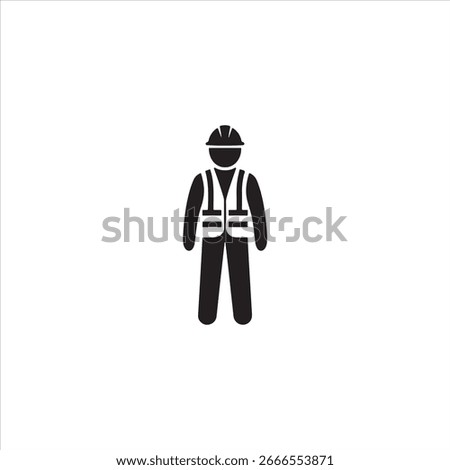 Black silhouette of a construction worker wearing a hard hat and safety vest icon