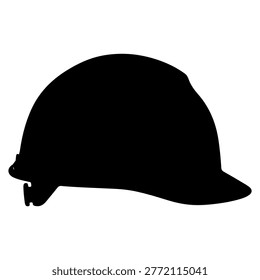 A black silhouette of a construction workers hard hat, isolated on a white background.