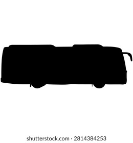 A black silhouette of a contemporary bus, highlighting its shape and structure against a plain white background, suitable for transportation themes.