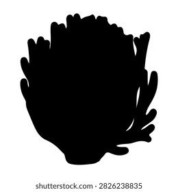 A black silhouette of a coral reef, showcasing intricate shapes and marine life habitat in an underwater environment.