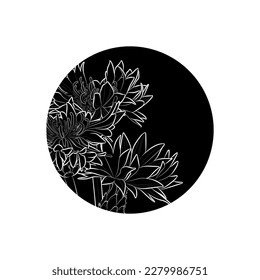 Silueta negra de flores de maíz en círculo negro. Dibujo gráfico. Ilustración vectorial.