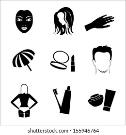 Black silhouette cosmetic icon set