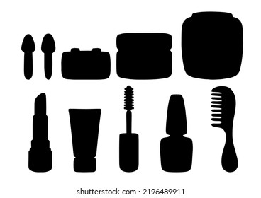 Silueta negra. Tema cosmético. Elemento de diseño. Ilustración vectorial aislada en fondo blanco. Plantilla para libros, pegatinas, carteles, tarjetas, ropa.