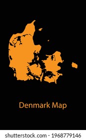 Black silhouette country borders map of Denmark on Black  background of vector illustration