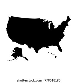 black silhouette country borders map of United States of America on white background of vector illustration