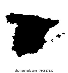 black silhouette country borders map of Spain on white background of vector illustration