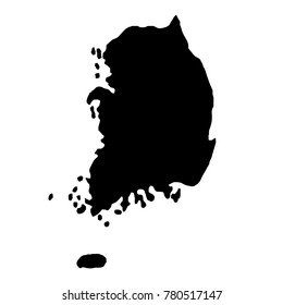 black silhouette country borders map of South Korea on white background of vector illustration