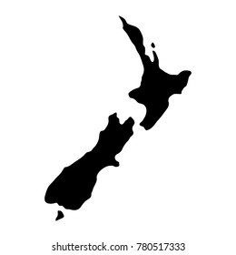 black silhouette country borders map of New Zealand on white background of vector illustration