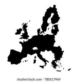 black silhouette country borders map of European Union on white background of vector illustration