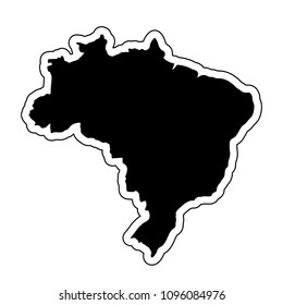 Black silhouette of the country Brazil with the contour line. Effect of stickers, tag and label. Vector illustration