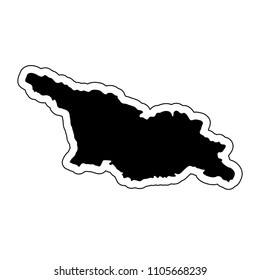 Black silhouette of the country Georgia with the contour line or frame. Effect of stickers, tag and label. Vector illustration.
