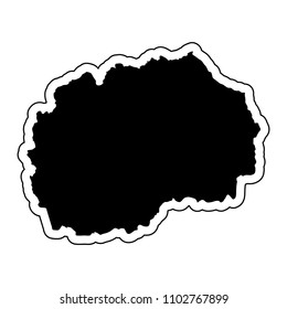 Black silhouette of the country Macedonia with the contour line or frame. Effect of stickers, tag and label. Vector illustration