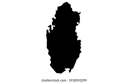 black silhouette of country map of Qatar in Middle East and white background