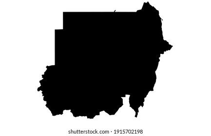 black silhouette of country map of Sudan on white background