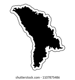 Black silhouette of the country Moldova with the contour line or frame. Effect of stickers, tag and label. Vector illustration.