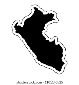 Black silhouette of the country Peru with the contour line or frame. Effect of stickers, tag and label. Vector illustration