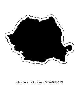 Black silhouette of the country Romania with the contour line or frame. Effect of stickers, tag and label. Vector illustration