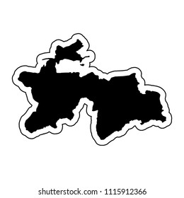 Black silhouette of the country Tajikistan with the contour line or frame. Effect of stickers, tag and label. Vector illustration.