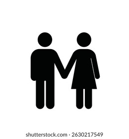 Black silhouette of a couple holding hands symbolizing love and partnership on white