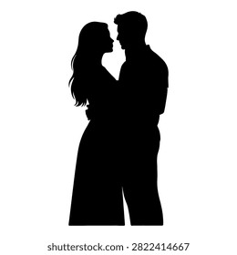 Black silhouette of a couple standing close and facing each other, emphasizing intimacy and connection between two people.