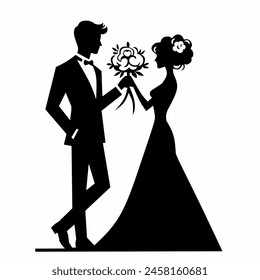 Black silhouette of couple at wedding