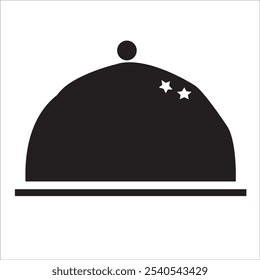 A black silhouette of a covered dish, with two stars on top.

