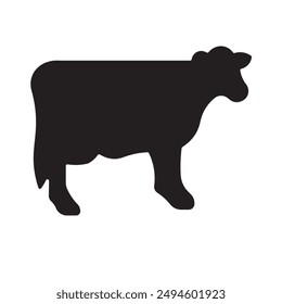 Black silhouette of cow flat icon vector illustration isolated on white background