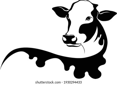 Black silhouette cow isolated on white. Hand drawn vector illustration.