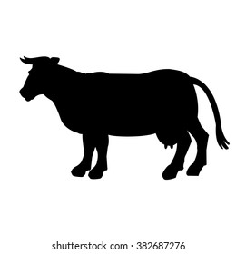 Black silhouette of cow isolated on white background. Simple flat vector illustration, EPS 10.