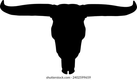 Black silhouette of a cow skull with horns. Vector