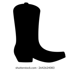 Black silhouette of cowboy boot on white background. Clipart image isolated on background.