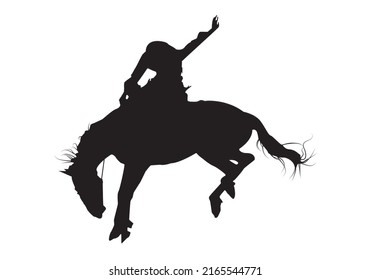 Black Silhouette Of A Cowboy Taming A Wild Horse