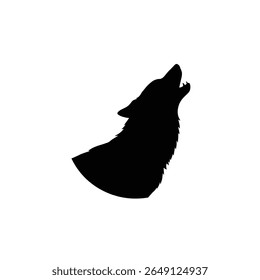 Silhueta preta de um coiote uivando sobre um fundo branco A imagem é um simples gráfico vetorial com um estilo minimalista.