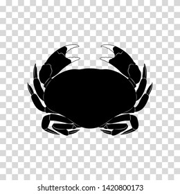 Black silhouette of a crab on a transparent background. Wildlife, sea animals, sea food, arthropod. Flat design. Vector EPS10