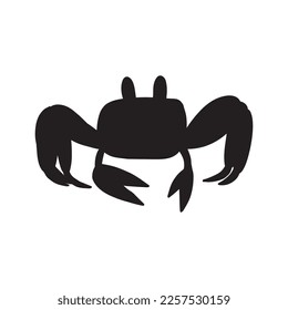 Black silhouette crab on a white background. Vector hand drawn kids illustration. Sea ocean. Underwater world