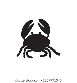 Black silhouette crab on a white background. Vector hand drawn kids illustration. Sea ocean. Underwater world