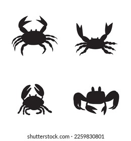 Black silhouette crab on a white background. Vector hand drawn kids illustration. Sea ocean. Underwater world