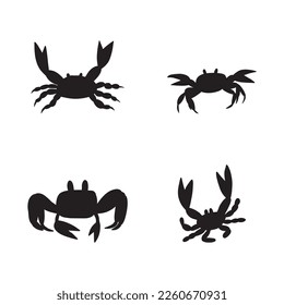 Black silhouette crab on a white background. Vector hand drawn kids illustration. Sea ocean. Underwater world