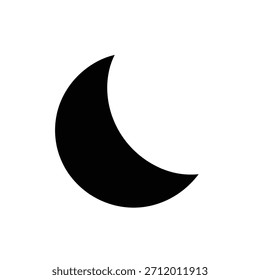 Silueta negra de una luna creciente centrada en el fondo blanco. Simboliza la noche, los sueños y los temas celestiales. Ideal para iconos, logotipos, astrología, sueño y proyectos de diseño minimalista.